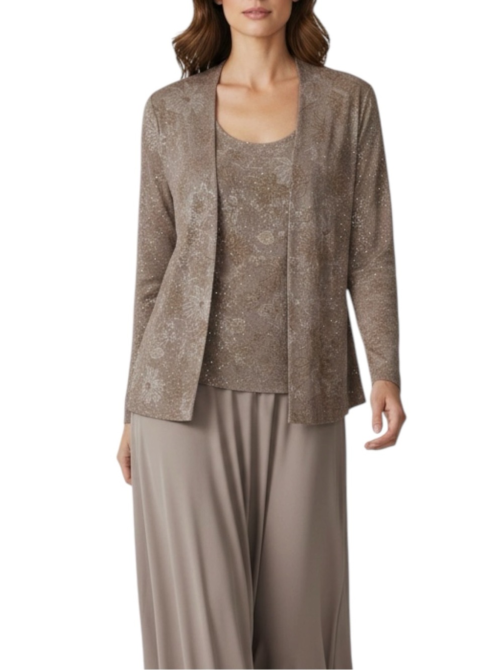 ALEX EVENINGS Sparkle Taupe Knit Cardigan & Tank Set Size 3X — NWT -- STUNNING!! - Picture 2 of 11